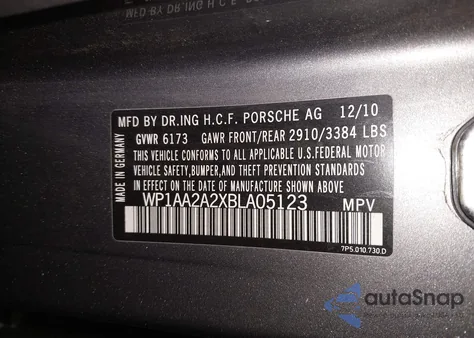 2011 Porsche Cayenne z USA, uszkodzony, nr VIN WP1AA2A2XBLA05123